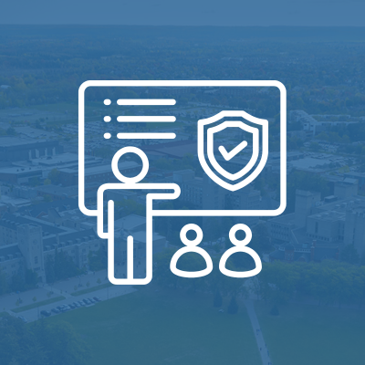 White Training Outline Icon on blue background