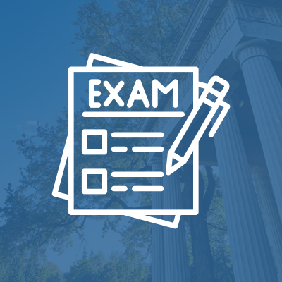 White Exams Icon on blue background