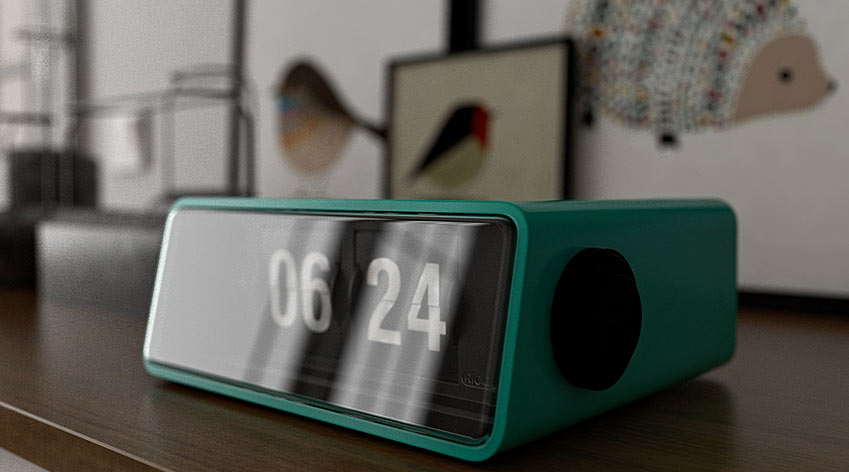 Alarm clock showing time of 06:24.