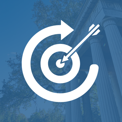 Arrow and target icon on a blue background