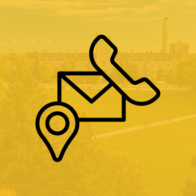 Phone, location and email icon on a yellow background