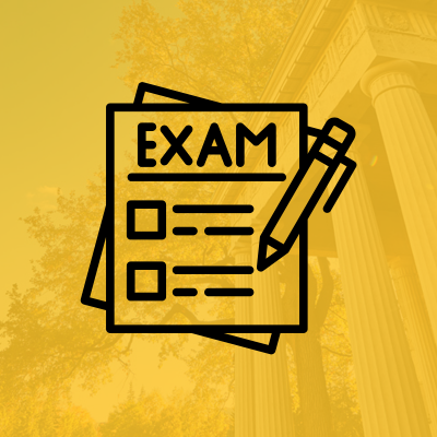 black exam icon on a yellow background