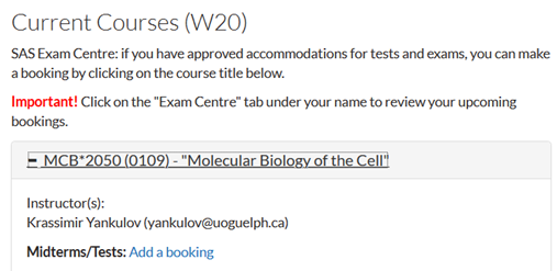 Screenshot of the "current courses" section of a student's profile on AO.