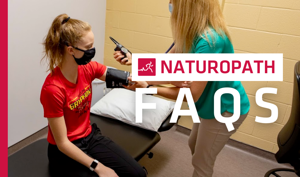 Reads Naturopath FAQs. Guelph Naturopath Doctor administering medical support and services to a female University of Guelph student. 