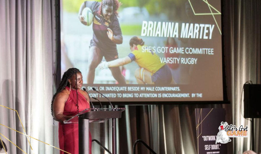 Gryphon women's rugby player Brianna Martey also sharing her story at the 2023 She's Got Game Gala
