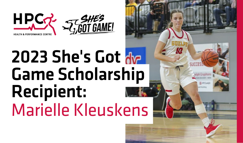 HPC Health and Performance Centre logo. She's Got Game Logo. 2023 HPC She's Got Game Scholarship Recipient Marielle Kleuskens