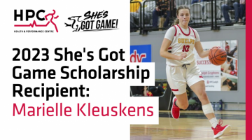 HPC Health and Performance Centre logo. She's Got Game Logo. 2023 HPC She's Got Game Scholarship Recipient Marielle Kleuskens