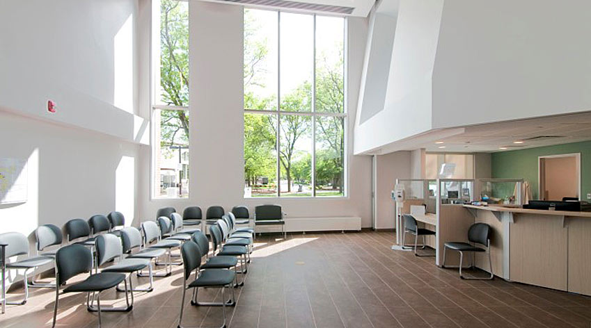 A waiting room in a clinic.